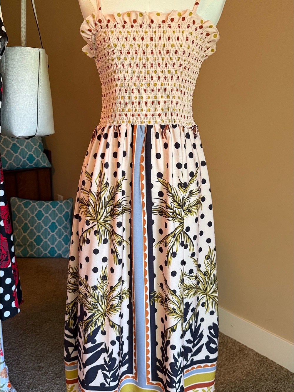 Breezy Vacation Smocked Tropical Print Maxi Dress